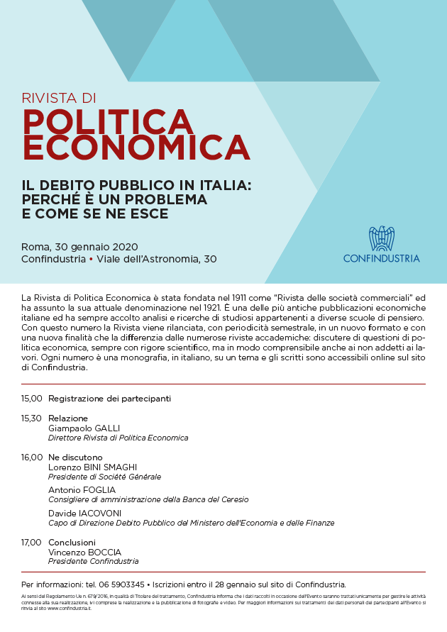 Il debito pubblico in Italia programma Rivista di Politica Economica