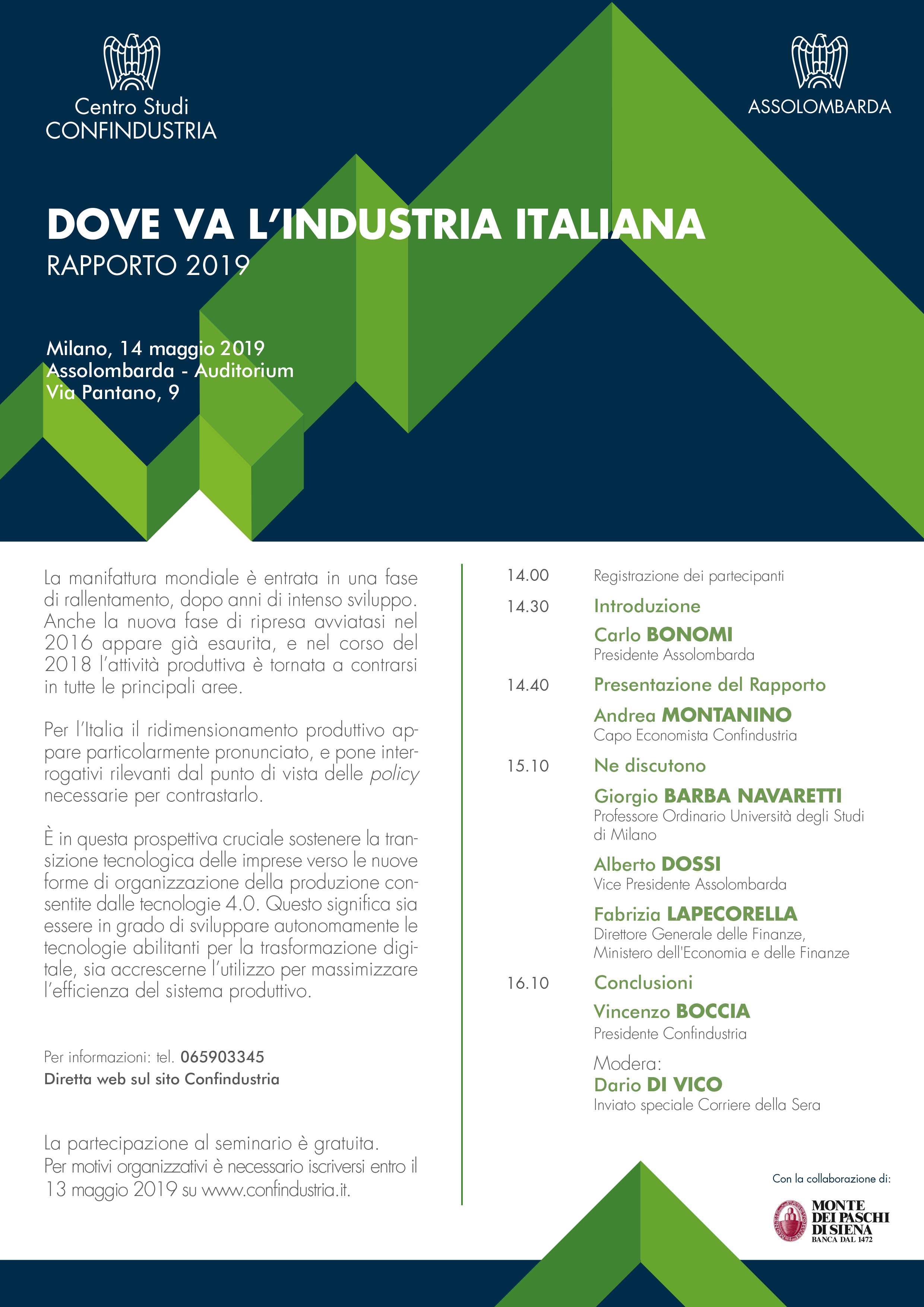 Programma rapporto industria italiana Centro Studi Confindustria 14 maggio 2019